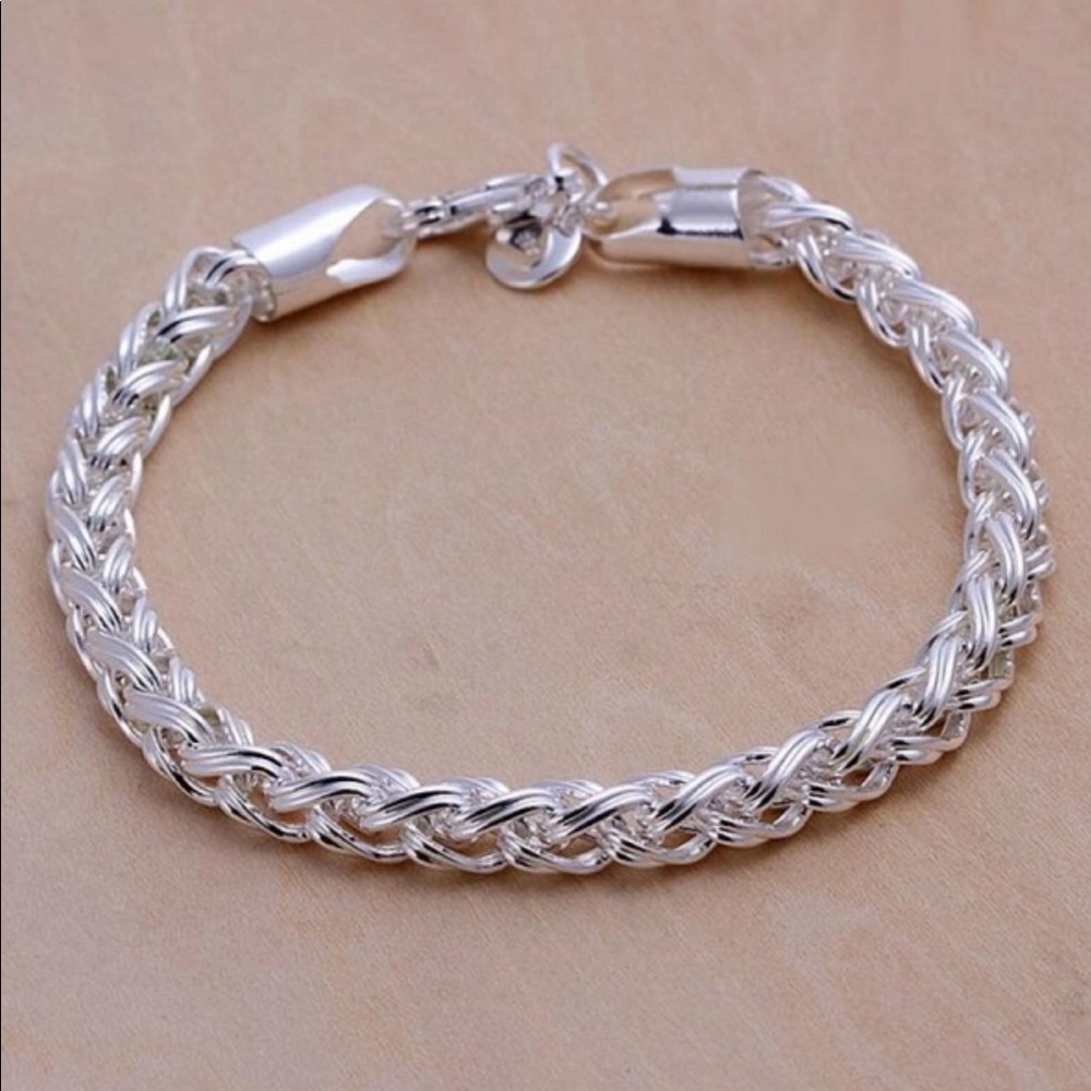 925 Silver plated Braided Rope Link Bracelet